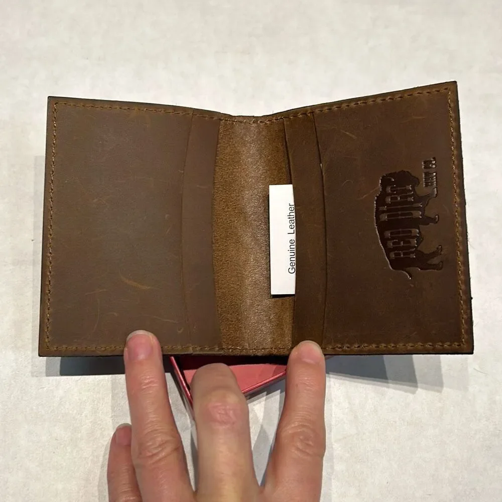 NEW Red Dirt Hat Co Logo Natural Brindle Hair On Leather Bifold Card Case Wallet